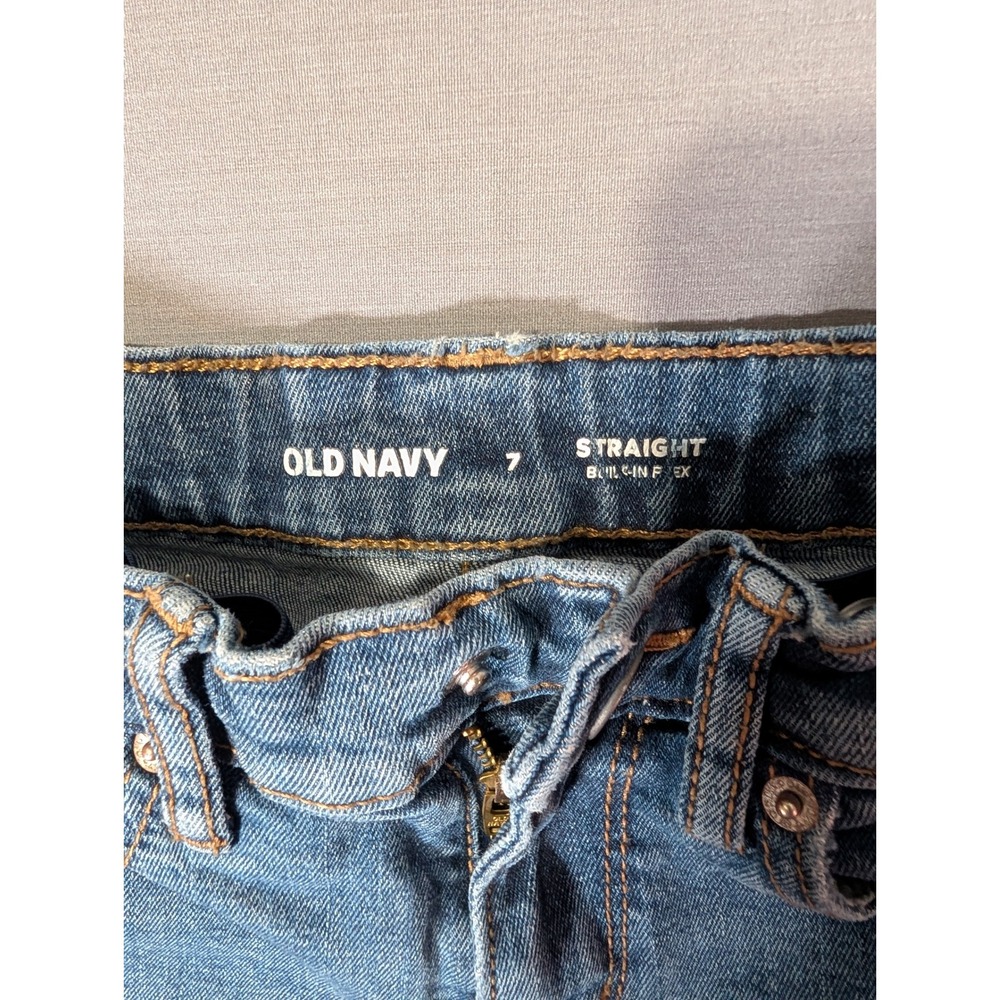 Old Navy Boys Straight Built-In Flex Jeans Medium Wash Size 7 Adjustable Waist - Picture 3 of 6